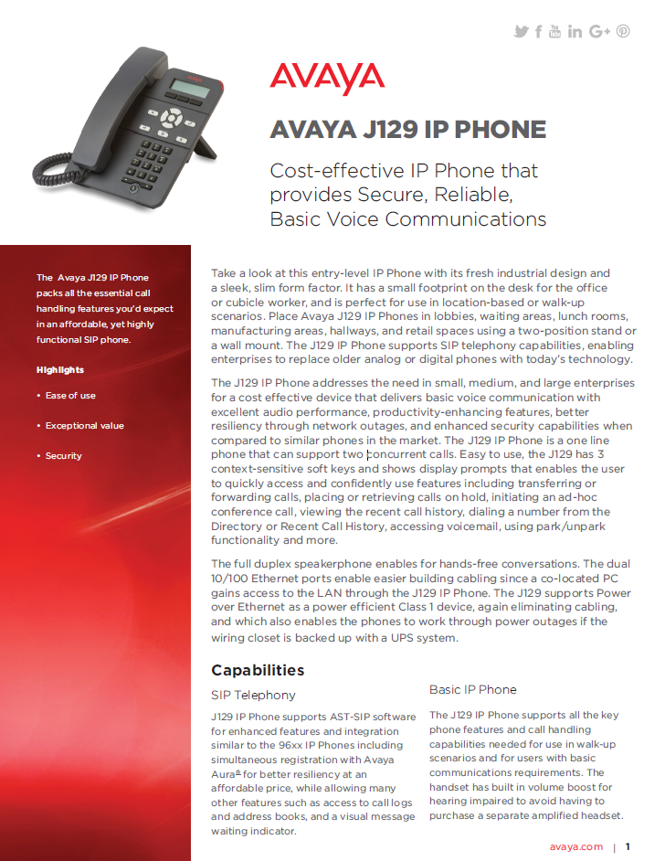 Avaya J129 IP Phone - Laketec